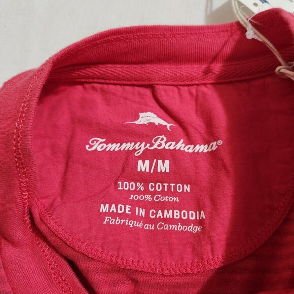 Tommy Bahama Mens Size M Schooner Stripe Henley Tee Short Sleeve Shirt Red ---5 - Picture 9 of 11